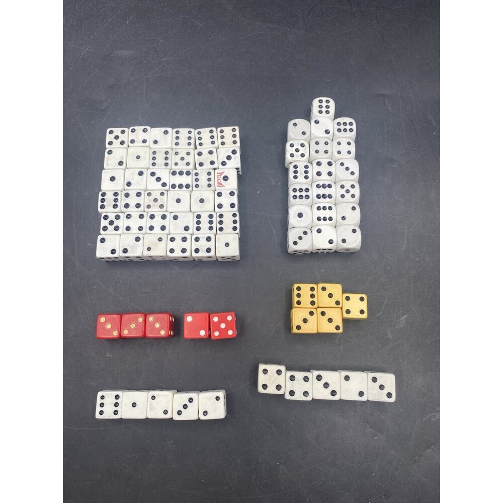 Mixed Lot of Vintage Modern Dice White/ Red/yellow Various Sizes Lot Of 75